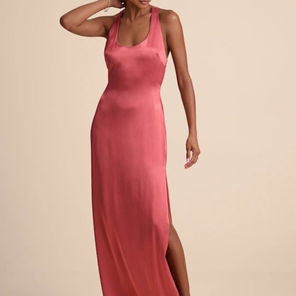 Lulus Organa Rusty Rose Satin Racerback Maxi Dress Pink - Size M